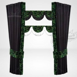 Pack Rideaux noirs et Frange Noah's Cabinterior en Tissu Danois vert avec 60 crochets