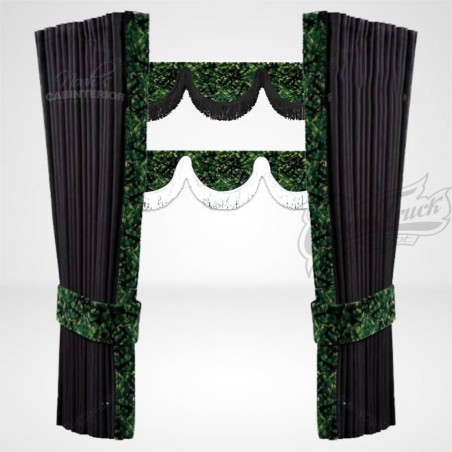 Pack Rideaux noirs et Frange Noah's Cabinterior en Tissu Danois vert avec 60 crochets