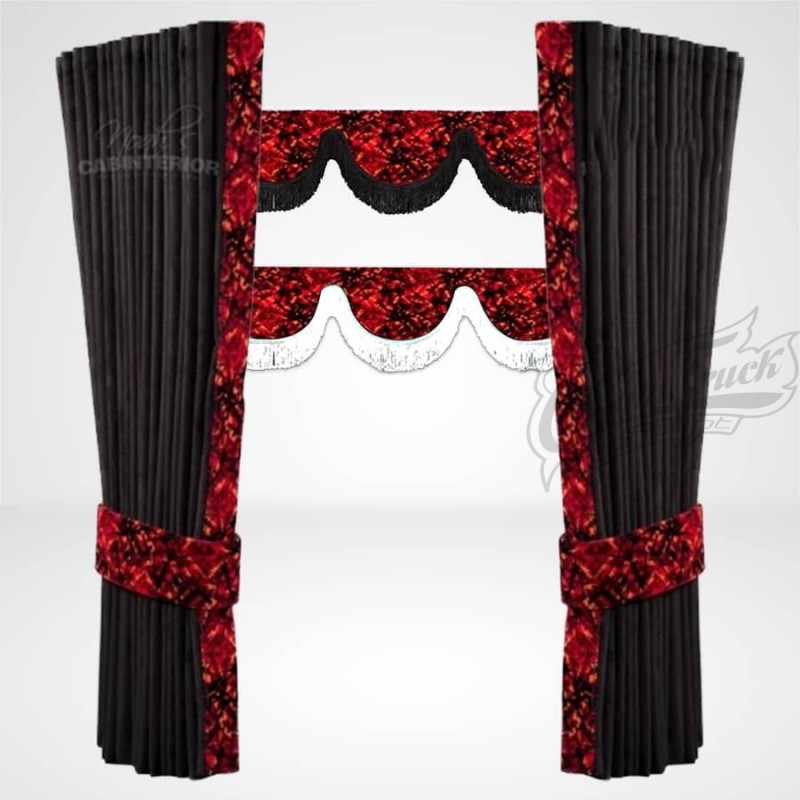 Pack Rideaux noirs et Frange Noah's Cabinterior en Tissu Danois rouge avec 60 crochets