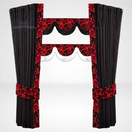 Pack Rideaux noirs et Frange Noah's Cabinterior en Tissu Danois rouge avec 60 crochets