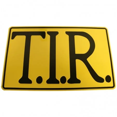 Plaque de camion TIR Transit International Routier jaune et marquage noir 40 x 25cm