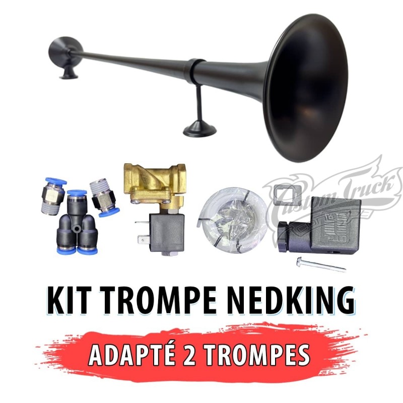 Kit Trompe Nedking 95 CM noire 120 décibels et accessoires de montage 24 Volts