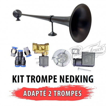 Kit Trompe Nedking 95 CM noire 120 décibels et accessoires de montage 24 Volts