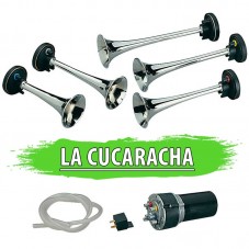 Klaxon La Cucaracha 12V électrique avec 5 Trompes et Kit de montage Compresseur Relais Tuyau