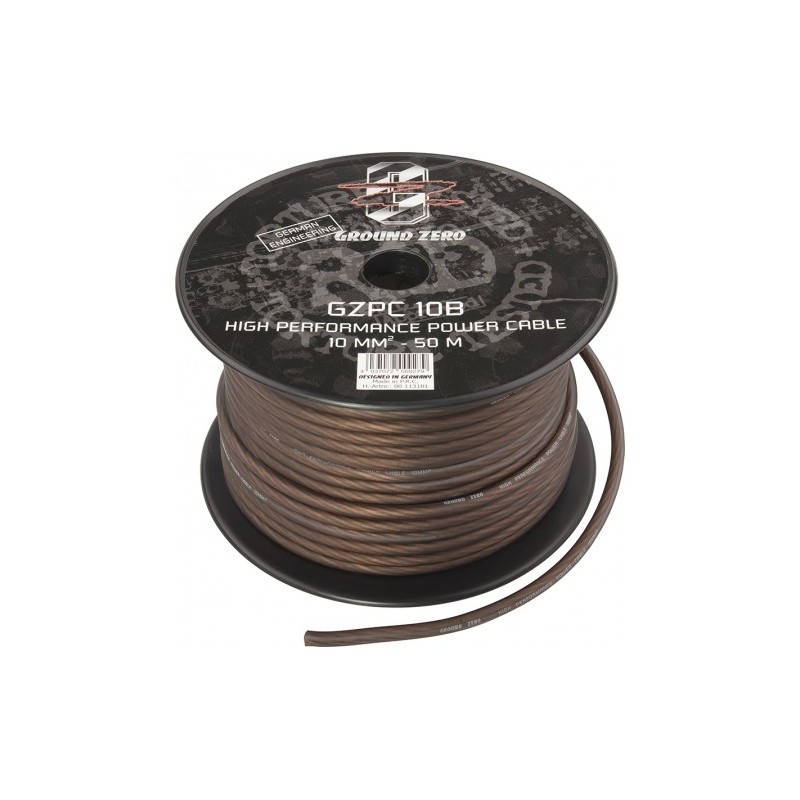 Rouleau 50m Câble Alimentation Négatif Ground Zero 10mm2 Rouleau 50m Câble Alimentation Négatif Ground Zero 10mm2