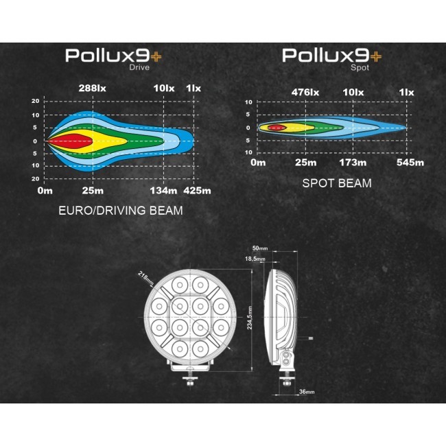 PHARE LONGUE PORTEE - FULL LEDS - POLLUX 9+ GEN-2 - SPOT