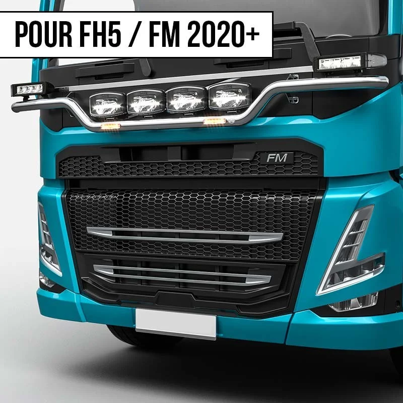 Barre inox dessus de calandre Volvo FH5 et FM 2020 avec feux flash