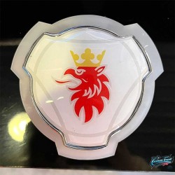 Logo lumineux de calandre Scania rouge et fond blanc