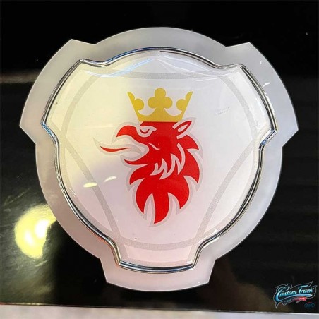 Logo lumineux de calandre Scania rouge et fond blanc