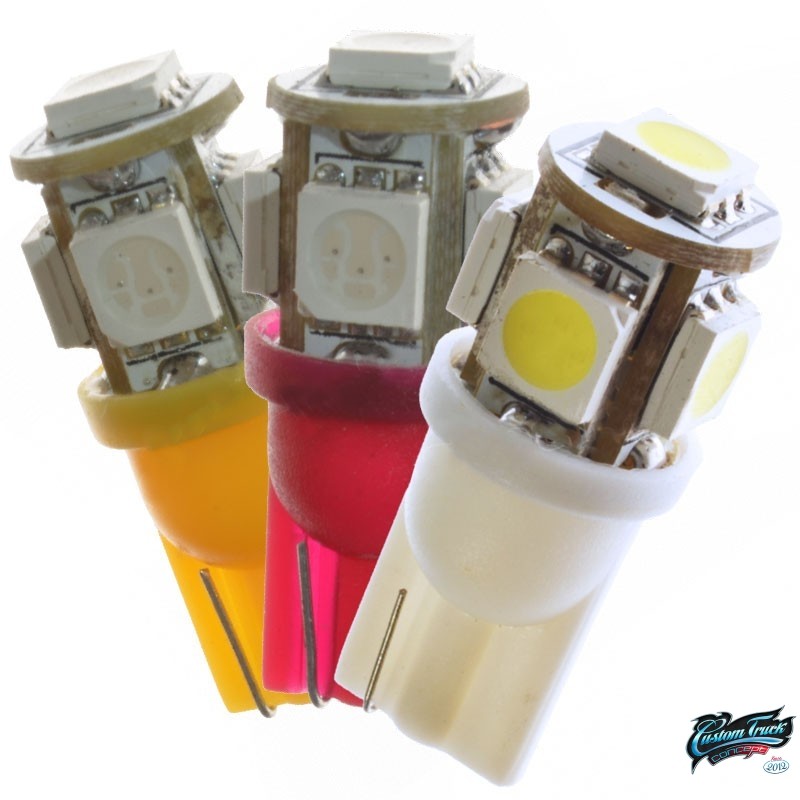 Ampoule 5 LEDS Wedge T10 24 volts blanc / rouge / orange Environ 10