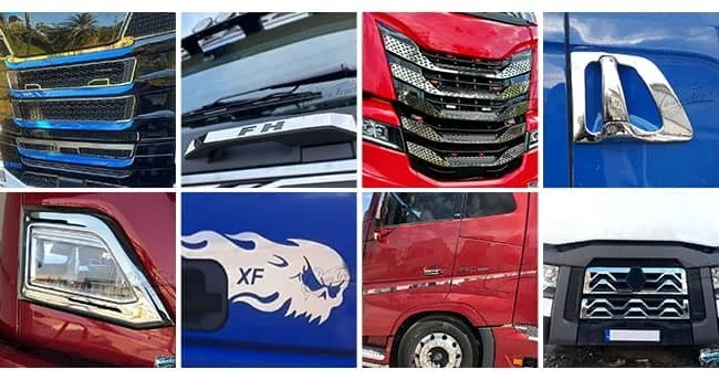 Habillages inox de Camion et logos inox compatibles