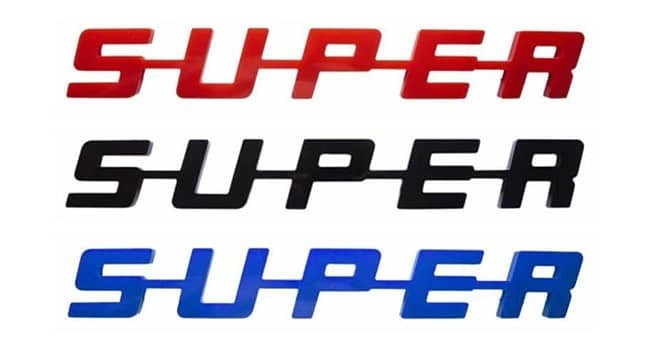 Logos SUPER Scania compatibles en blanc, rouge, bleu ou noir.