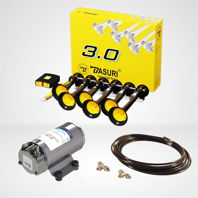 Kit Klaxon Baby Shark 3.0 Basuri 20 mélodies 12-24 volts avec compresseur 1 ou 2 bar Trompes pour camion tracteur et voiture