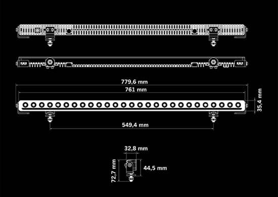Dimensions de la Barre LED 30 pouces blanche / orange Nuuk D-Line 9-36 volts