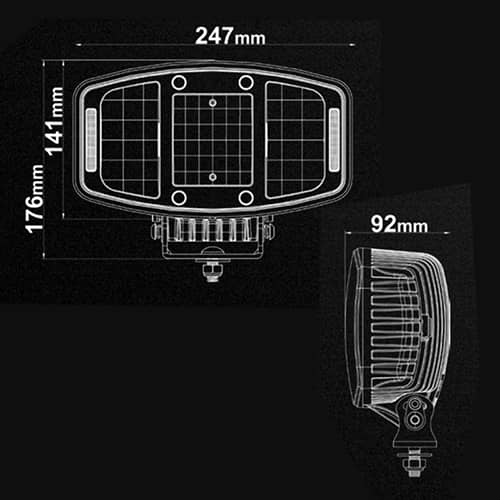 Dimensions du Phare longue portée LED Orion10 blanc / orange / flash 100 Watts Ledson