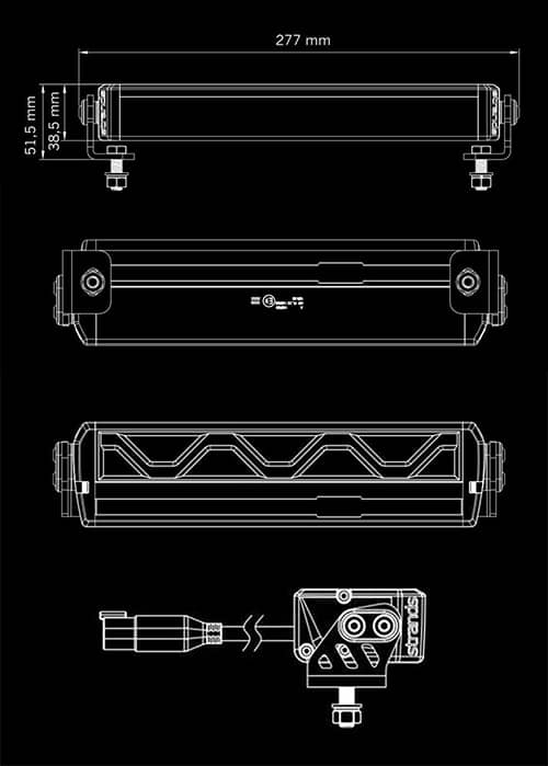Dimensions Barre LEDs 10 pouces blanc / orange Firefly 10-48 Volts 72W