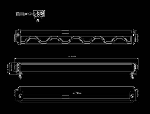 Dimensions Barre LEDs 20 pouces blanc / orange Firefly 10-48 Volts 72W