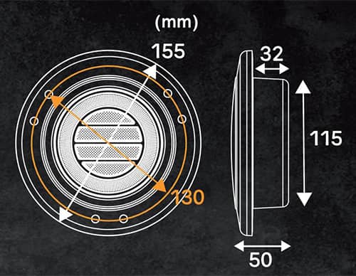 Dimensions du Feu arrière rond multi fonctions Ledson Breeze R1 10-48V pour Camion