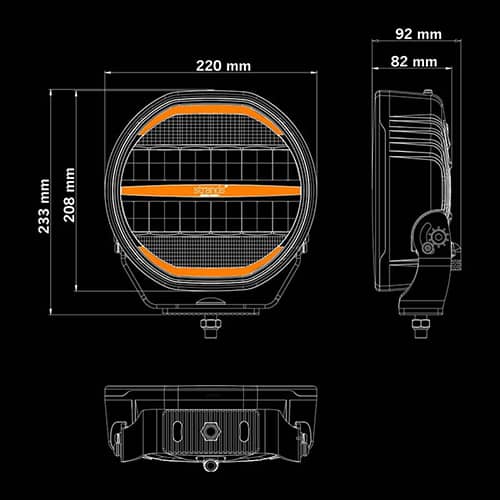 Dimensions Phare longue portée LEDs Orange / Blanc Nuuk D-Line 9 pouces 10-32V
