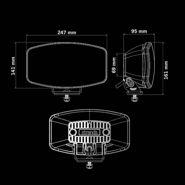 Dimensions du Phare longue portée Strands blanc / orange IZE LED OG Driving Light Oval