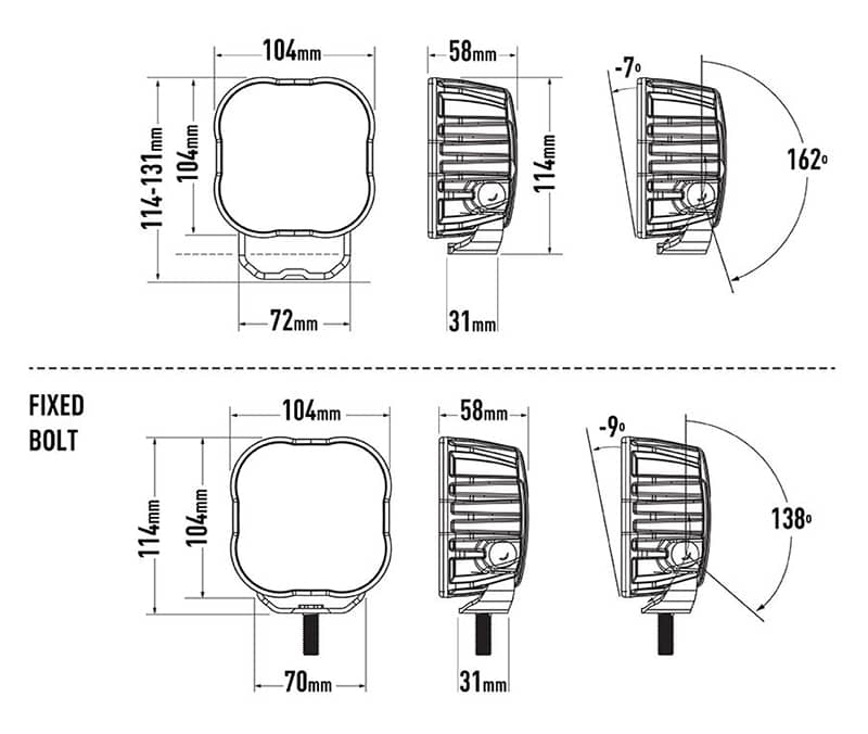 Dimensions du Feu de Travail Lazer Utility 50 veilleuse Rouge option Flash