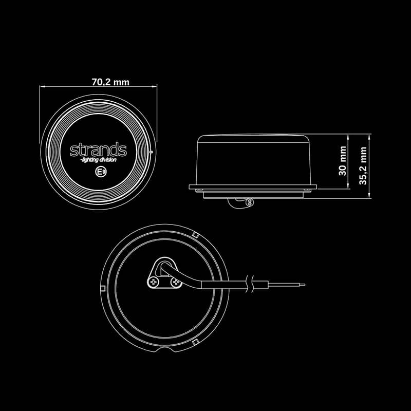 Dimensions du Module Bouliche LED blanc FORT9 Geo pour Camion Feu Suédois 10-40 Volts