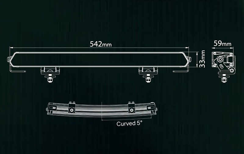 Dimensions Barre LED incurvée 21 pouces Epix Ledson 108 Watts