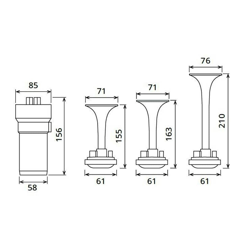 Dimensions du Klaxon Tour de France 12V ou 24V