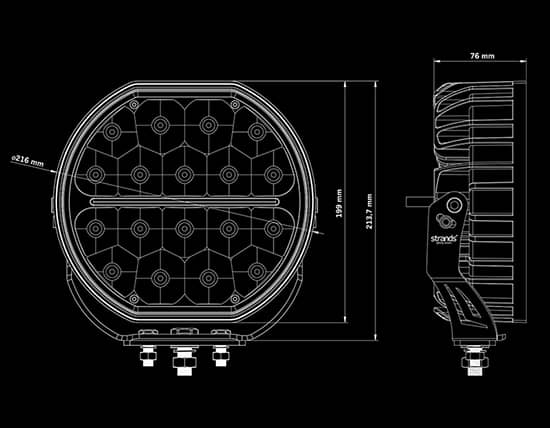 Dimensions du Phare longue portée blanc / orange Big Energy 9 pouces 10-32V