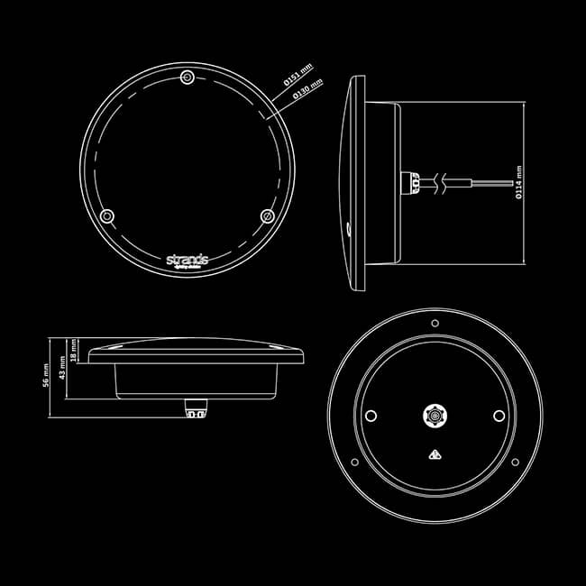 Dimensions feu arrière rond Strands FOR9T Orbi veilleuse / stop / clignotant