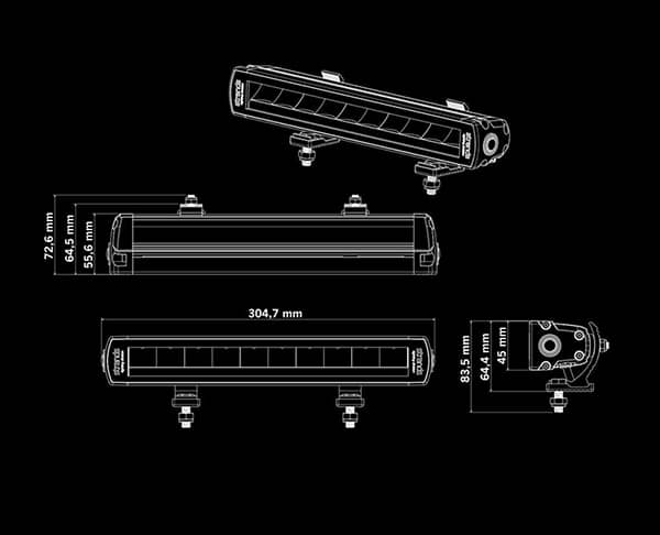 Dimensions Barre Led Siberia XPA SR 12 pouces