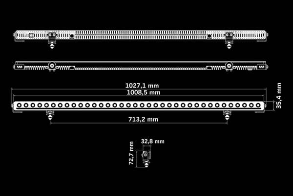 Dimensions de la Barre LED 40 pouces blanche / orange Nuuk D-Line 9-36 volts